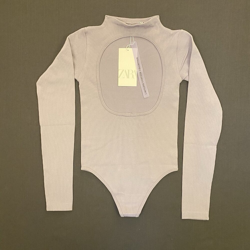 Zara Women's Open Back Bodysuit Purple Heather Long Sleeves Size XS - S NWT $27 - Picture 8 of 16